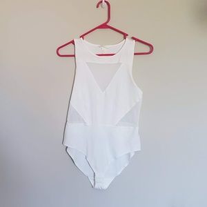 White Tank Bodysuit with Mesh Cutouts